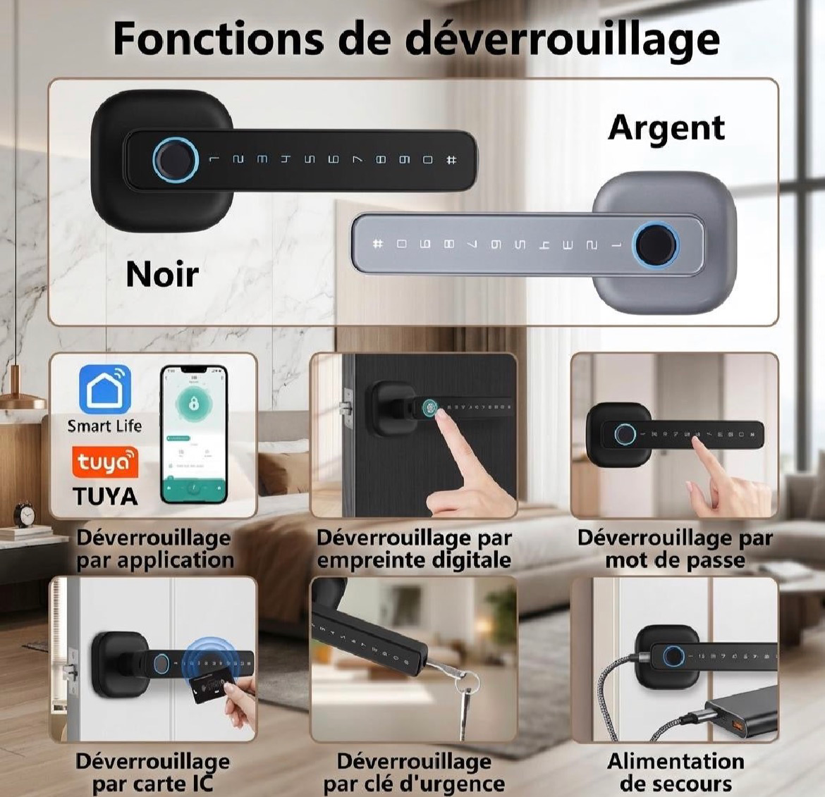 Serrure Connectée Intelligente Bluetooth – Empreinte Digitale & Code 🔐