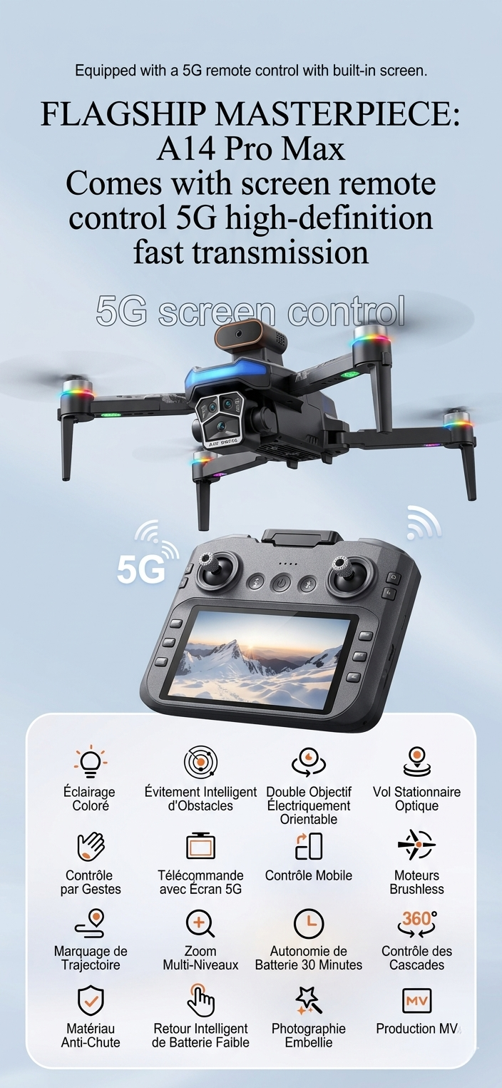 Drone A14 Pro Max 4K – Double Caméra HD & Contrôle WiFi 📹