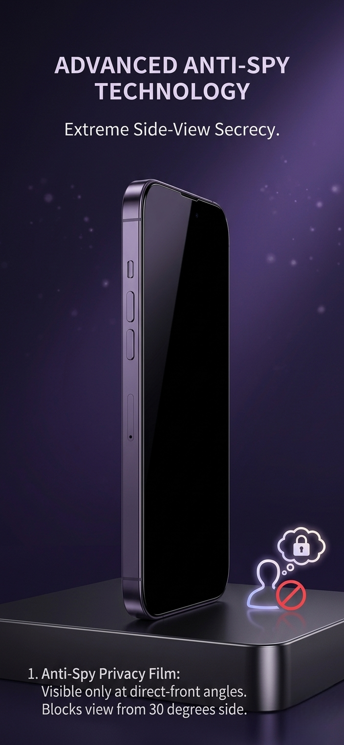 Pack 5 Verres Trempés Privacy Anti-Espion pour iPhone — Installation Sans Poussière, Anti-Rayures, Anti-Choc 📸