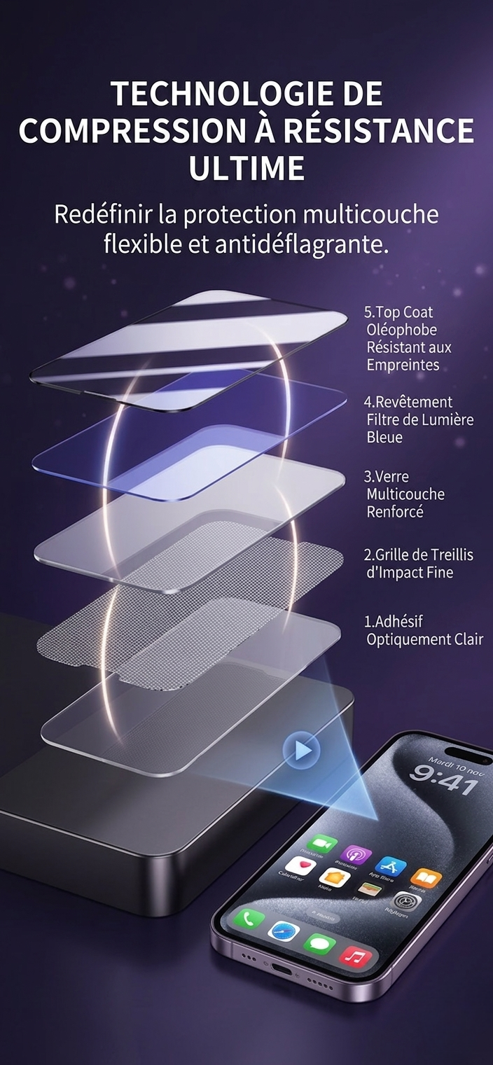 Pack 5 Verres Trempés Privacy Anti-Espion pour iPhone — Installation Sans Poussière, Anti-Rayures, Anti-Choc 📸