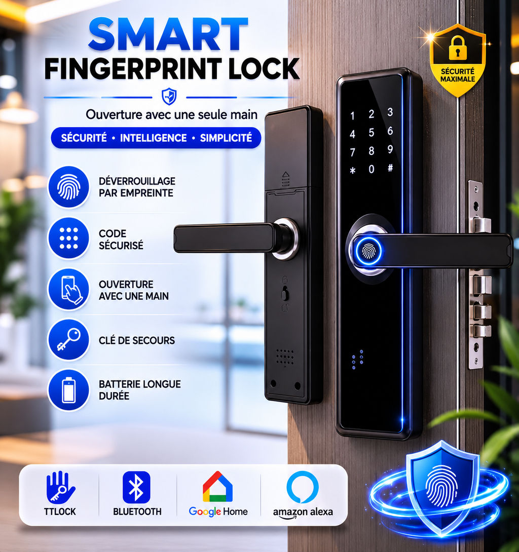 Serrure Connectée Bluetooth à Empreinte Digitale – Code, Carte RFID & Clé 🔑