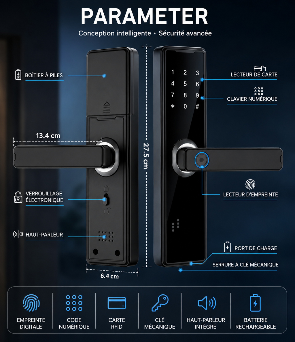 Serrure Connectée Bluetooth à Empreinte Digitale – Code, Carte RFID & Clé 🔑