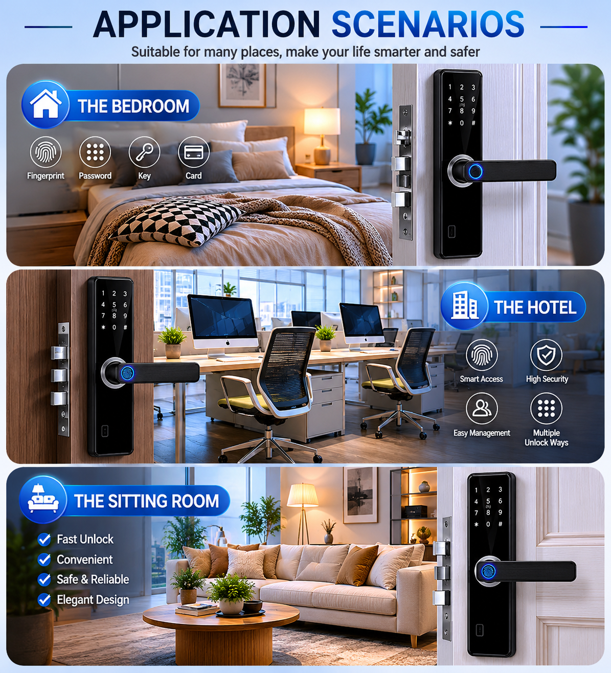 Serrure Connectée Bluetooth à Empreinte Digitale – Code, Carte RFID & Clé 🔑