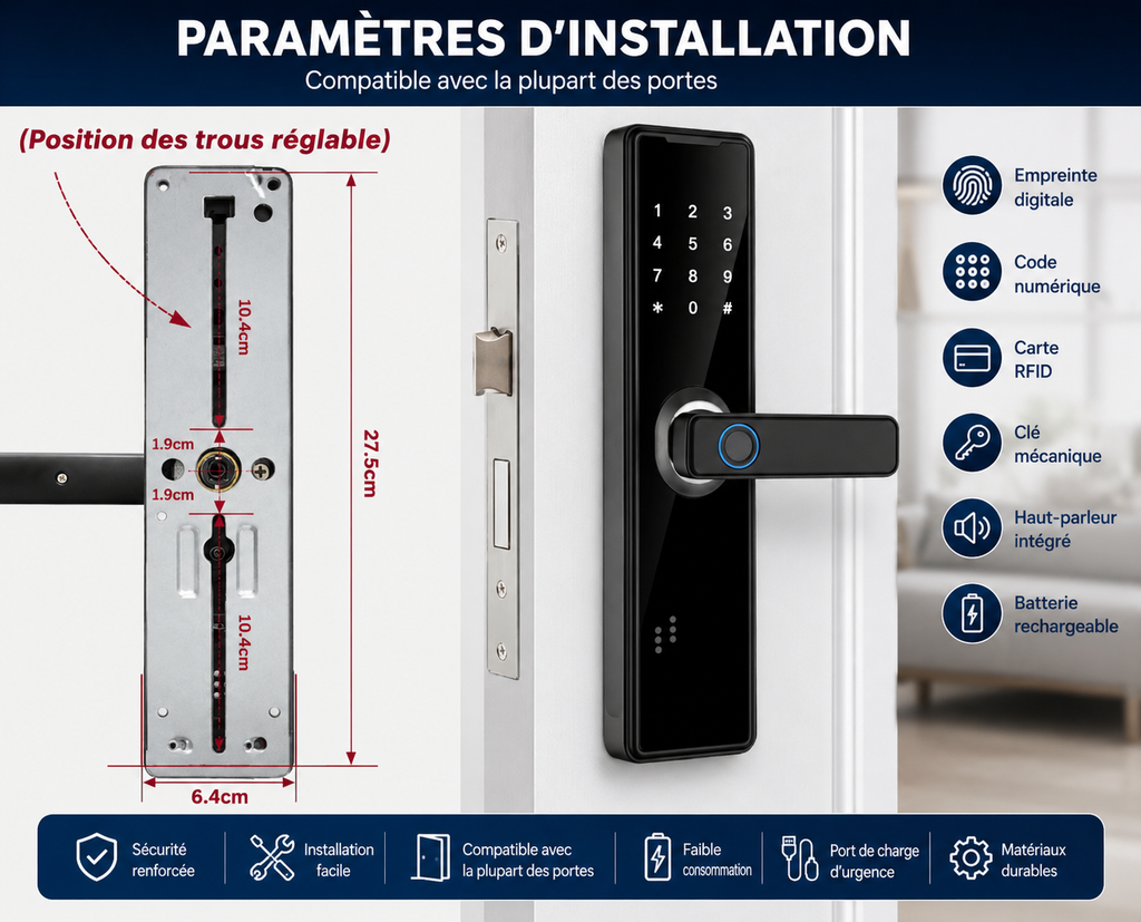 Serrure Connectée Bluetooth à Empreinte Digitale – Code, Carte RFID & Clé 🔑
