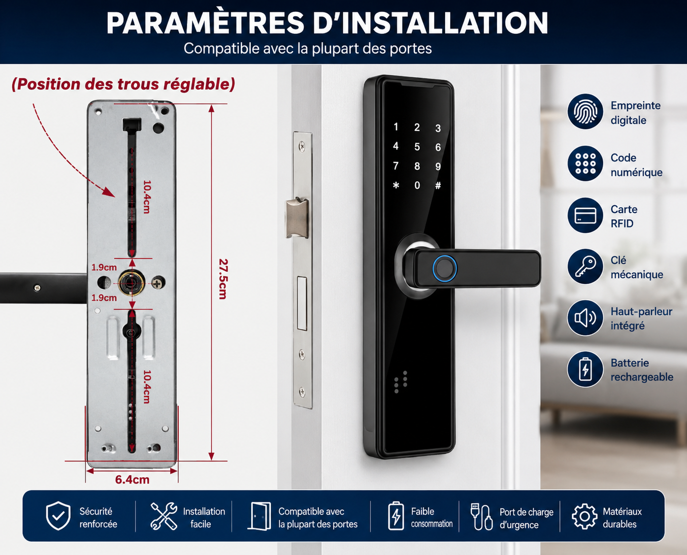 Serrure Connectée Bluetooth à Empreinte Digitale – Code, Carte RFID & Clé 🔑