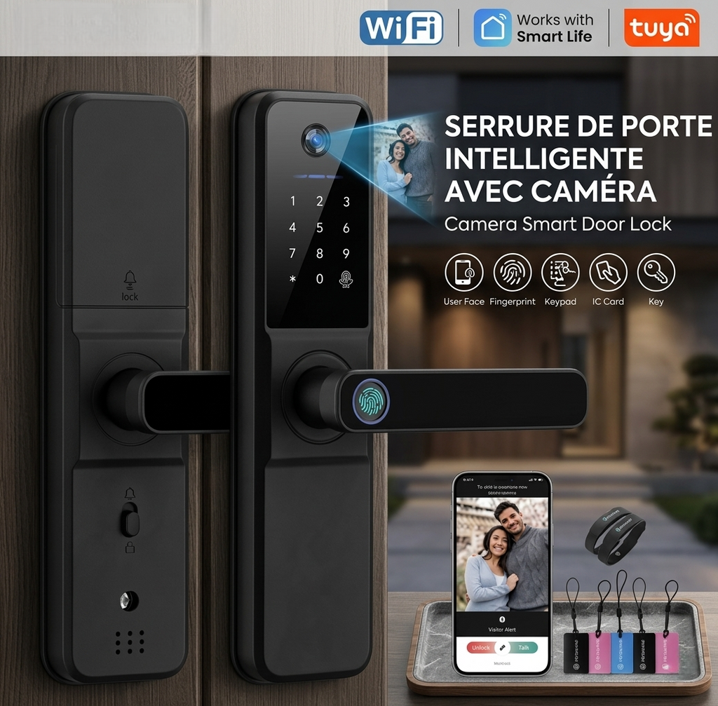 Serrure Connectée Intelligente– Empreinte Digitale, Caméra HD & WiFi🔐