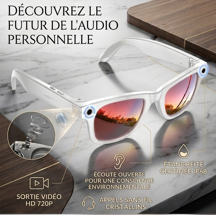 PulseTech SmartVision – Lunettes IA Caméra HD, Appels Bluetooth et Traduction en Temps Réel 🕶️
