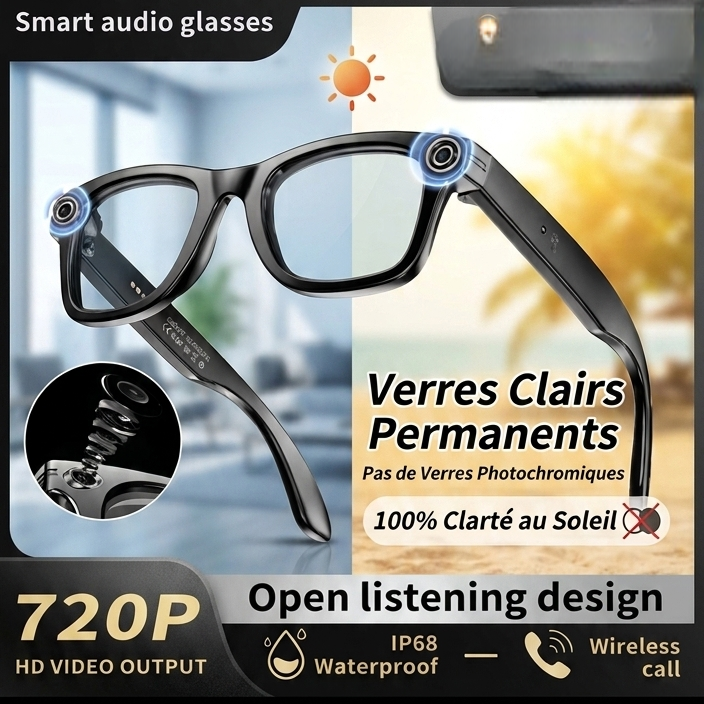 PulseTech SmartVision – Lunettes IA Caméra HD, Appels Bluetooth et Traduction en Temps Réel 🕶️