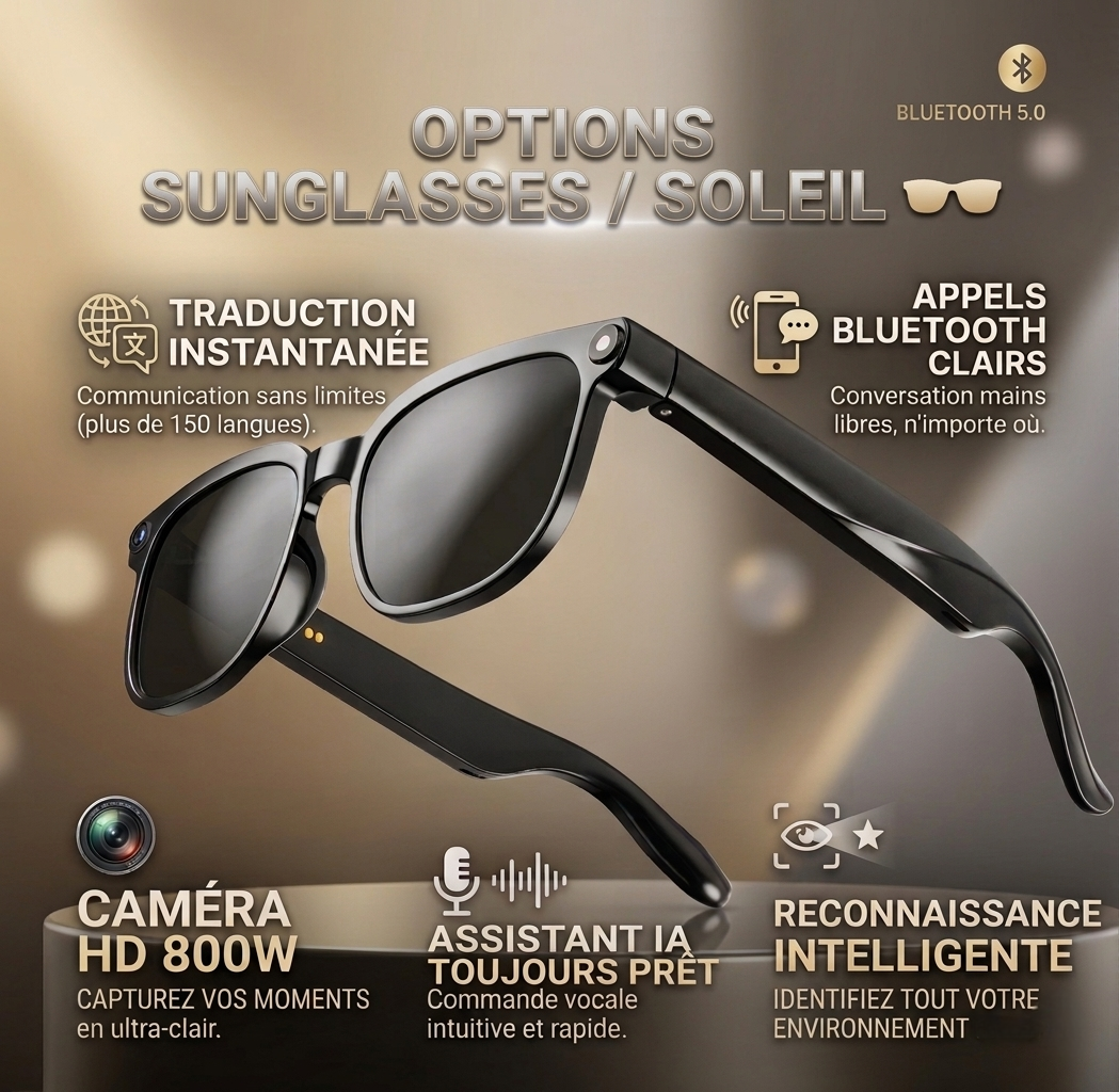 Lunettes Connectées 4K – Caméra HD, Traduction, Bluetooth 🕶️