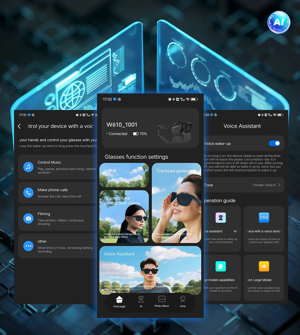 PulseTech SmartVision – Lunettes IA Caméra HD, Appels Bluetooth et Traduction en Temps Réel 🕶️