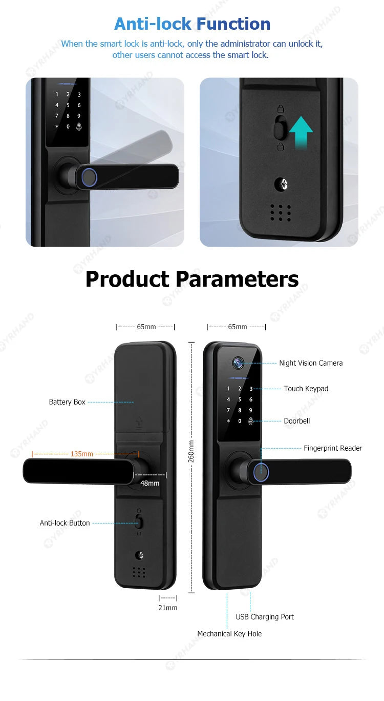 Serrure Connectée Intelligente– Empreinte Digitale, Caméra HD & WiFi🔐
