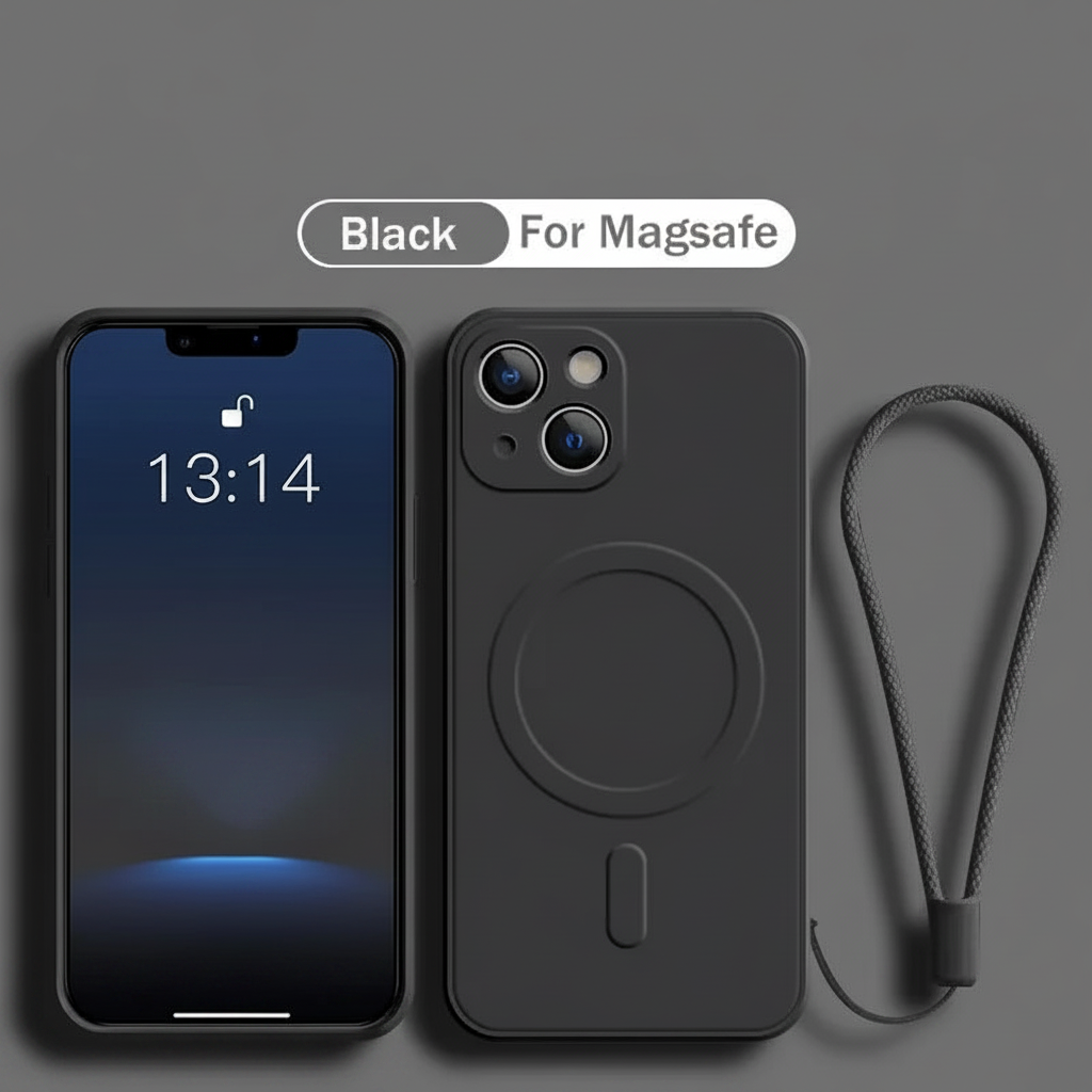 Phone Case MagSafe Silicone Liquide + Dragonne – iPhone 11 -…-16 Pro Max