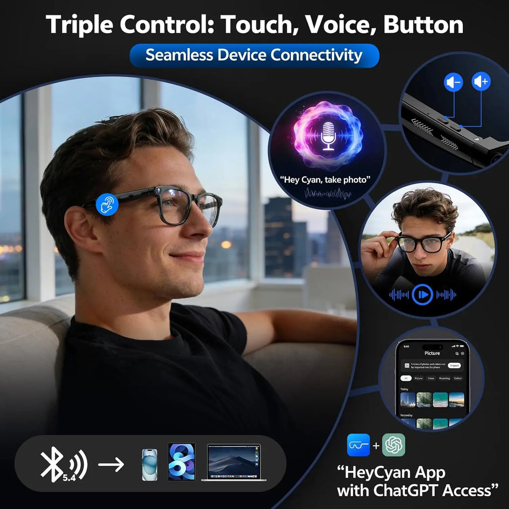 Lunettes Connectées 4K – Caméra HD, Traduction, Bluetooth 🕶️